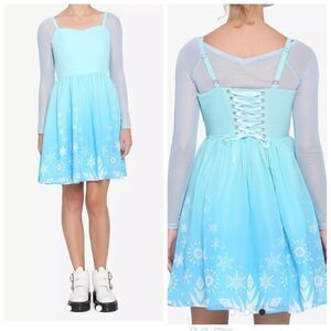 Disney Frozen Elsa Dress Hot Topic Corset Back Size Medium Sheer Sleeves NWT
